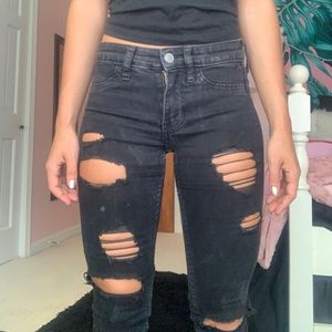 Ripped black super skinny jeans - hollister